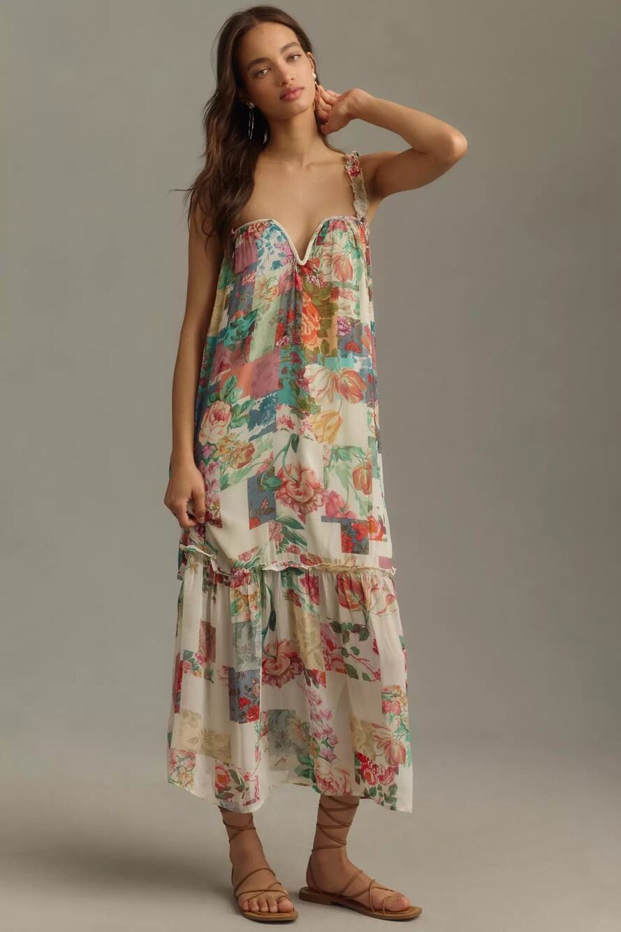 Anthropologie Chiffon Shift Midi Dress | Size Small | Flowy Boho Feminine